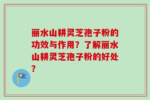 丽水山耕灵芝孢子粉的功效与作用？了解丽水山耕灵芝孢子粉的好处？