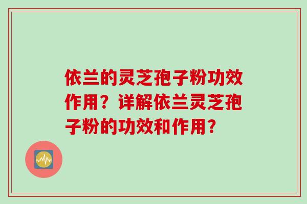 依兰的灵芝孢子粉功效作用？详解依兰灵芝孢子粉的功效和作用？
