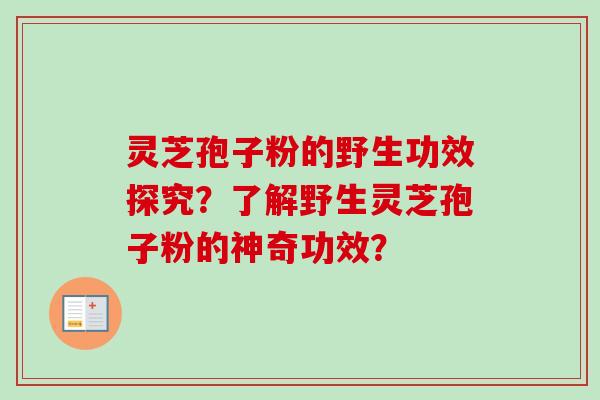 灵芝孢子粉的野生功效探究？了解野生灵芝孢子粉的神奇功效？