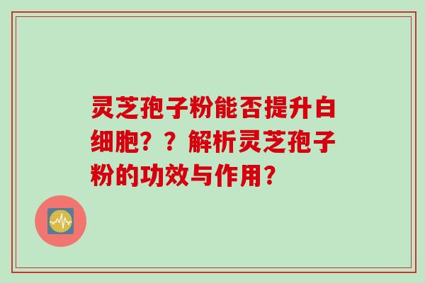 灵芝孢子粉能否提升白细胞？？解析灵芝孢子粉的功效与作用？