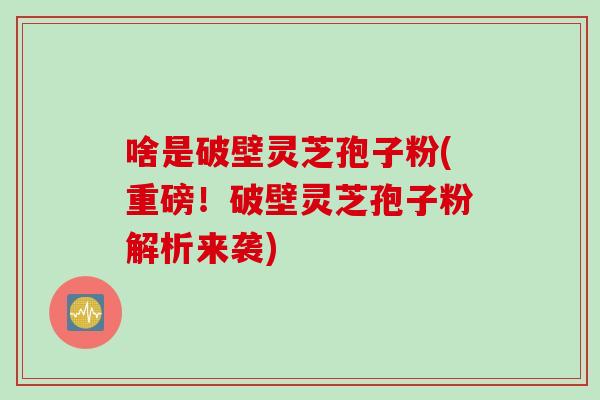 啥是破壁灵芝孢子粉(重磅！破壁灵芝孢子粉解析来袭)