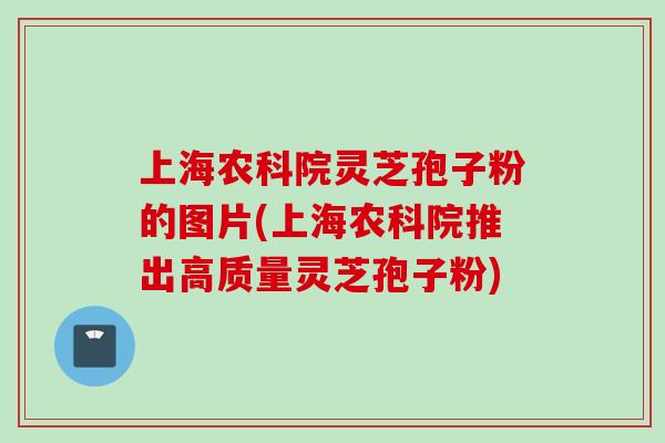 上海农科院灵芝孢子粉的图片(上海农科院推出高质量灵芝孢子粉)