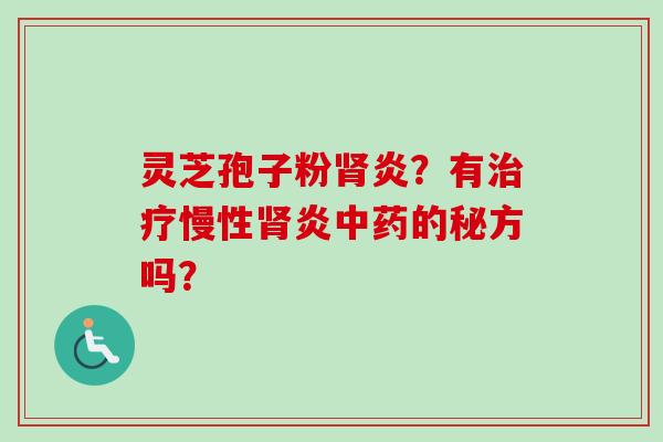 灵芝孢子粉肾炎？有治疗慢性肾炎中药的秘方吗？