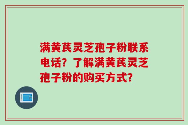 满黄芪灵芝孢子粉联系电话？了解满黄芪灵芝孢子粉的购买方式？