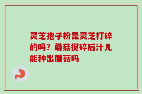 灵芝孢子粉是灵芝打碎的吗？蘑菇搅碎后汁儿能种出蘑菇吗