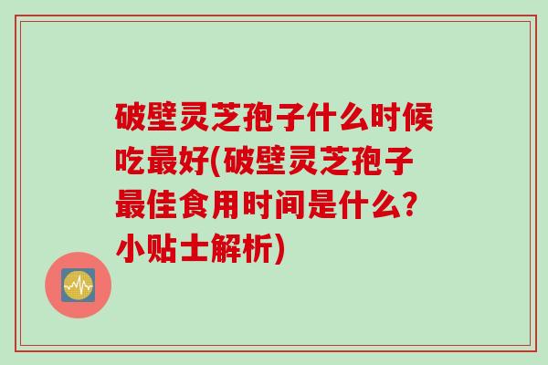 破壁灵芝孢子什么时候吃好(破壁灵芝孢子佳食用时间是什么?小贴士解析) 破壁灵芝孢子什么时候吃好(破壁灵芝孢子佳食用时间是什么?小贴士解析)