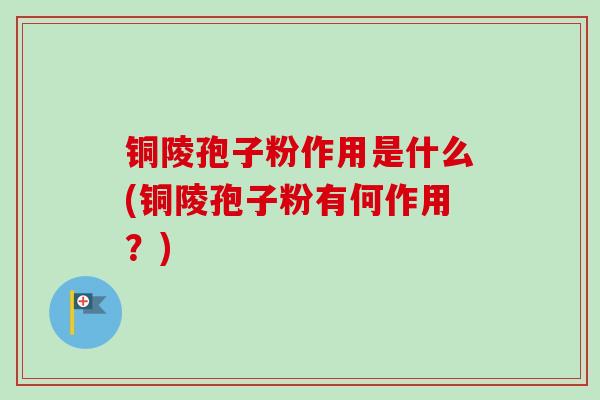 铜陵孢子粉作用是什么(铜陵孢子粉有何作用？)