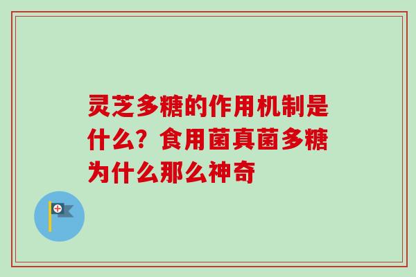 灵芝多糖的作用机制是什么？食用菌真菌多糖为什么那么神奇