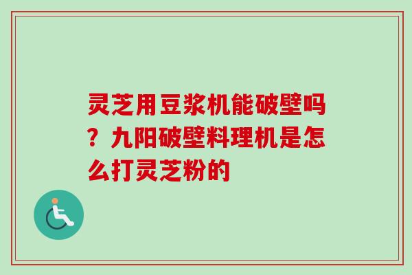 灵芝用豆浆机能破壁吗？九阳破壁料理机是怎么打灵芝粉的
