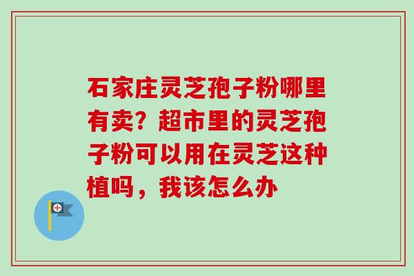 石家庄灵芝孢子粉哪里有卖？超市里的灵芝孢子粉可以用在灵芝这种植吗，我该怎么办