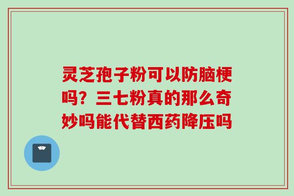 灵芝孢子粉可以防脑梗吗？三七粉真的那么奇妙吗能代替西药降压吗