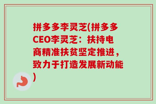 拼多多李灵芝(拼多多CEO李灵芝：扶持电商精准扶贫坚定推进，致力于打造发展新动能)
