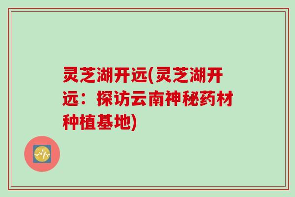灵芝湖开远(灵芝湖开远:探访云南神秘药材种植基地) 灵芝湖开远(灵芝湖开远:探访云南神秘药材种植基地)