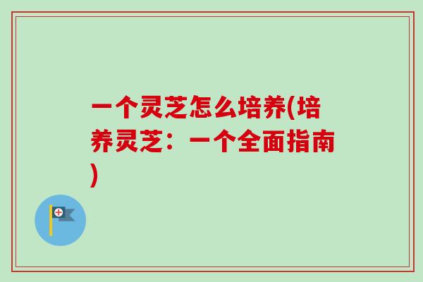一个灵芝怎么培养(培养灵芝：一个全面指南)