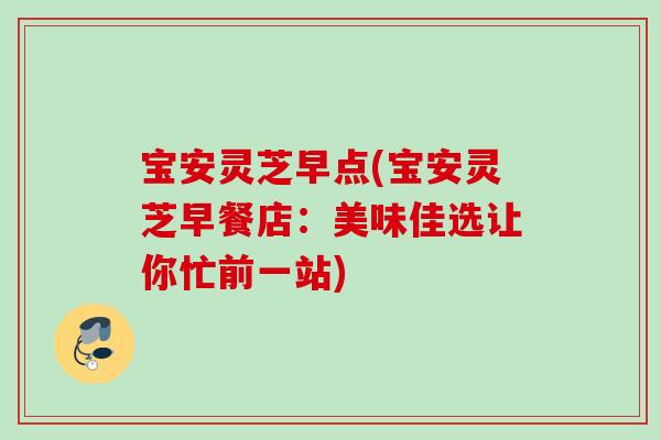 宝安灵芝早点(宝安灵芝早餐店：美味佳选让你忙前一站)