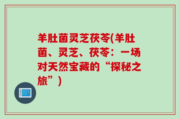 羊肚菌灵芝茯苓(羊肚菌、灵芝、茯苓：一场对天然宝藏的“探秘之旅”)