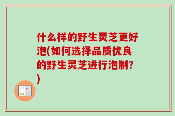 什么样的野生灵芝更好泡(如何选择品质优良的野生灵芝进行泡制？)