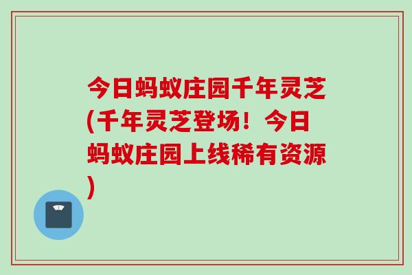 今日蚂蚁庄园千年灵芝(千年灵芝登场！今日蚂蚁庄园上线稀有资源)