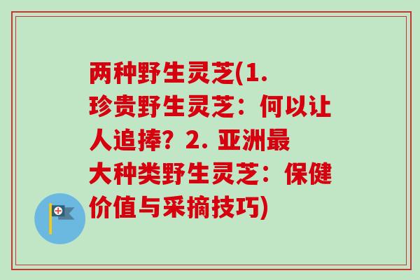两种野生灵芝(1. 珍贵野生灵芝：何以让人追捧？2. 亚洲最大种类野生灵芝：保健价值与采摘技巧)