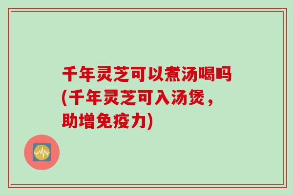 千年灵芝可以煮汤喝吗(千年灵芝可入汤煲，助增免疫力)