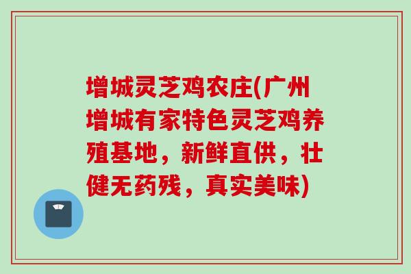 增城灵芝鸡农庄(广州增城有家特色灵芝鸡养殖基地，新鲜直供，壮健无药残，真实美味)
