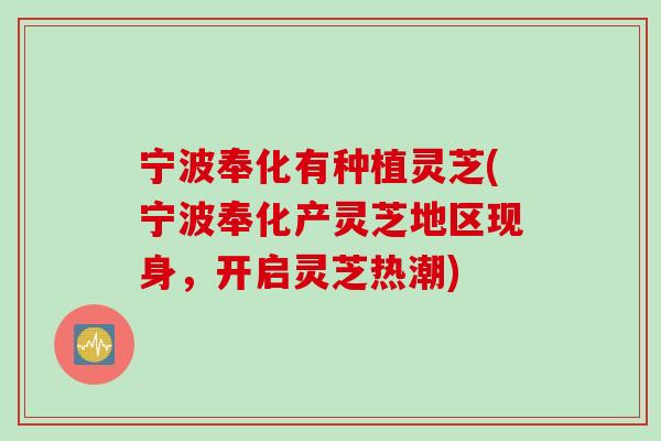 宁波奉化有种植灵芝(宁波奉化产灵芝地区现身，开启灵芝热潮)