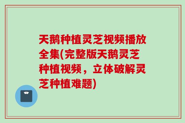天鹅种植灵芝视频播放全集(完整版天鹅灵芝种植视频，立体破解灵芝种植难题)