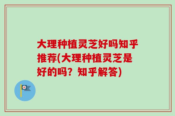 大理种植灵芝好吗知乎推荐(大理种植灵芝是好的吗?知乎解答) 大理种植灵芝好吗知乎推荐(大理种植灵芝是好的吗?知乎解答)
