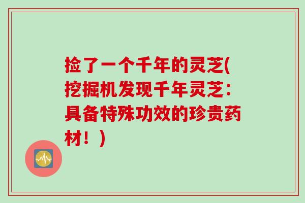 捡了一个千年的灵芝(挖掘机发现千年灵芝：具备特殊功效的珍贵药材！)