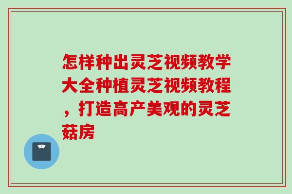 怎样种出灵芝视频教学大全种植灵芝视频教程，打造高产美观的灵芝菇房
