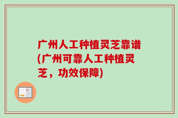 广州人工种植灵芝靠谱(广州可靠人工种植灵芝，功效保障)