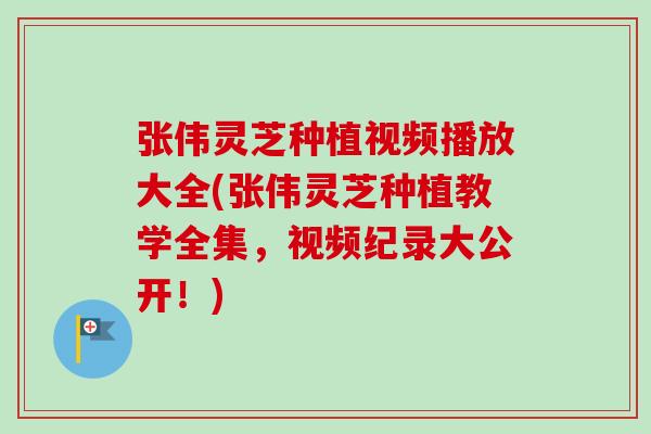 张伟灵芝种植视频播放大全(张伟灵芝种植教学全集,视频纪录大公开!) 张伟灵芝种植视频播放大全(张伟灵芝种植教学全集,视频纪录大公开!)