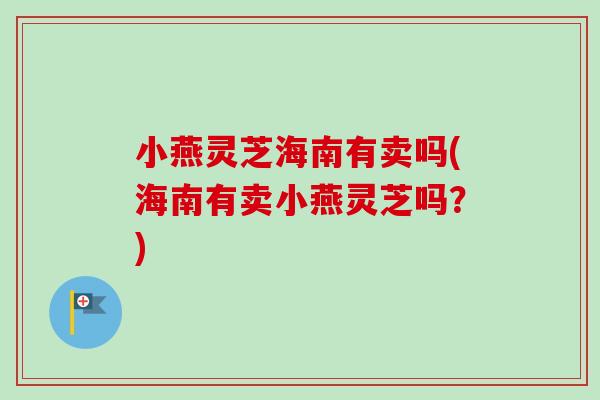 小燕灵芝海南有卖吗(海南有卖小燕灵芝吗？)