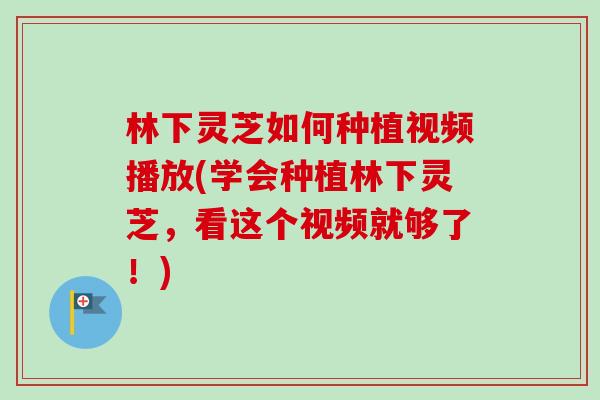 林下灵芝如何种植视频播放(学会种植林下灵芝，看这个视频就够了！)