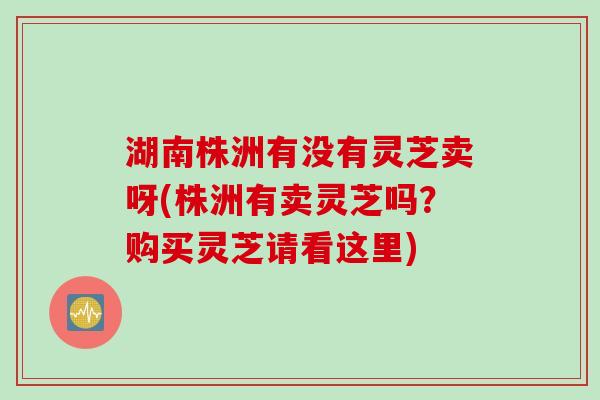 湖南株洲有没有灵芝卖呀(株洲有卖灵芝吗？购买灵芝请看这里)