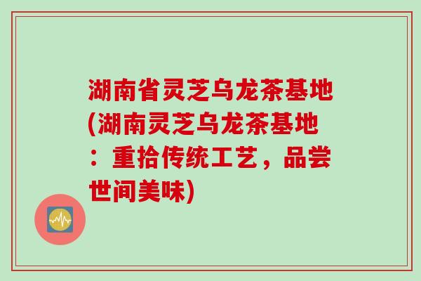 湖南省灵芝乌龙茶基地(湖南灵芝乌龙茶基地：重拾传统工艺，品尝世间美味)