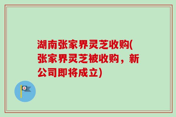 湖南张家界灵芝收购(张家界灵芝被收购，新公司即将成立)