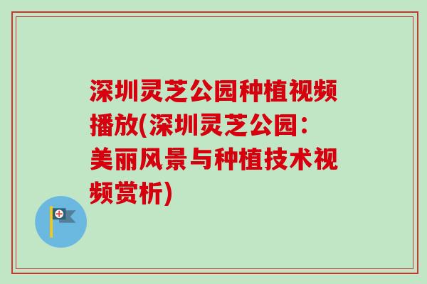 深圳灵芝公园种植视频播放(深圳灵芝公园：美丽风景与种植技术视频赏析)