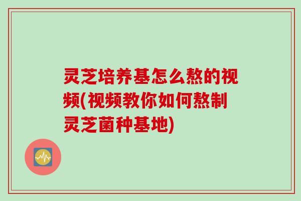 灵芝培养基怎么熬的视频(视频教你如何熬制灵芝菌种基地)