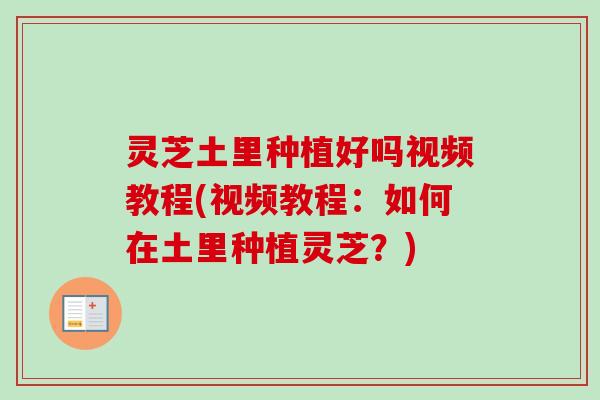 灵芝土里种植好吗视频教程(视频教程：如何在土里种植灵芝？)