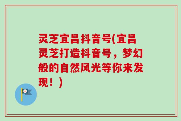 灵芝宜昌抖音号(宜昌灵芝打造抖音号,梦幻般的自然风光等你来发现!) 灵芝宜昌抖音号(宜昌灵芝打造抖音号,梦幻般的自然风光等你来发现!)