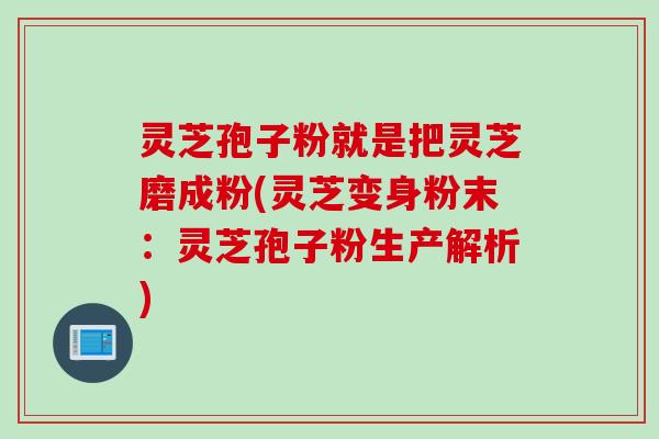 灵芝孢子粉就是把灵芝磨成粉(灵芝变身粉末：灵芝孢子粉生产解析)