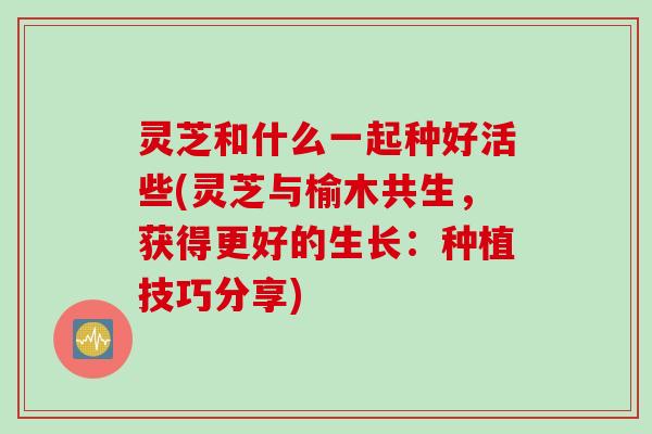 灵芝和什么一起种好活些(灵芝与榆木共生,获得更好的生长:种植技巧分享) 灵芝和什么一起种好活些(灵芝与榆木共生,获得更好的生长:种植技巧分享)
