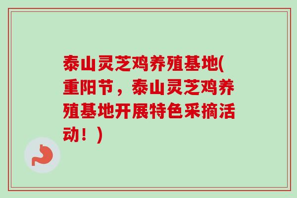 泰山灵芝鸡养殖基地(重阳节，泰山灵芝鸡养殖基地开展特色采摘活动！)