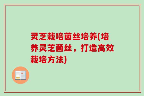 灵芝栽培菌丝培养(培养灵芝菌丝，打造高效栽培方法)