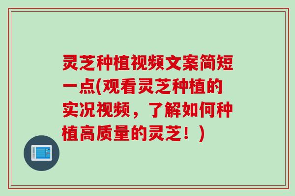 灵芝种植视频文案简短一点(观看灵芝种植的实况视频，了解如何种植高质量的灵芝！)
