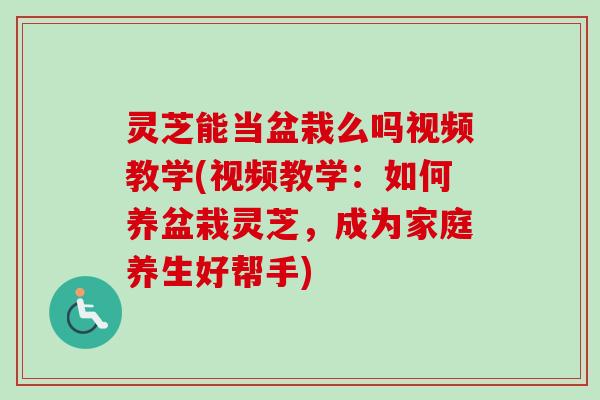 灵芝能当盆栽么吗视频教学(视频教学：如何养盆栽灵芝，成为家庭养生好帮手)