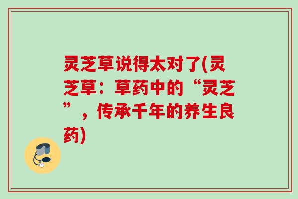 灵芝草说得太对了(灵芝草:草药中的“灵芝”,传承千年的养生良药) 灵芝草说得太对了(灵芝草:草药中的“灵芝”,传承千年的养生良药)