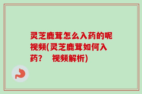 灵芝鹿茸怎么入药的呢视频(灵芝鹿茸如何入药？  视频解析)