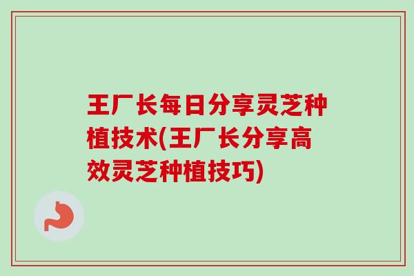 王厂长每日分享灵芝种植技术(王厂长分享高效灵芝种植技巧)